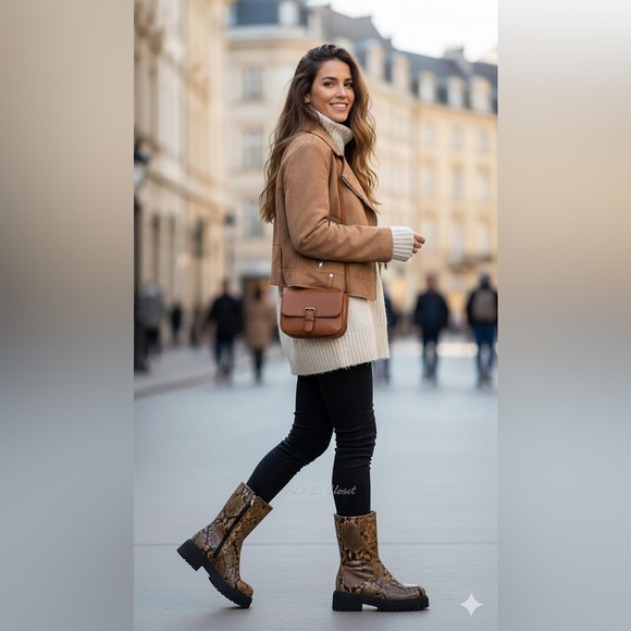 Free People Madison Snake Embossed Platform Ankle Boots Women’s 6 (EU 36.5) NWB - Picture 3 of 12